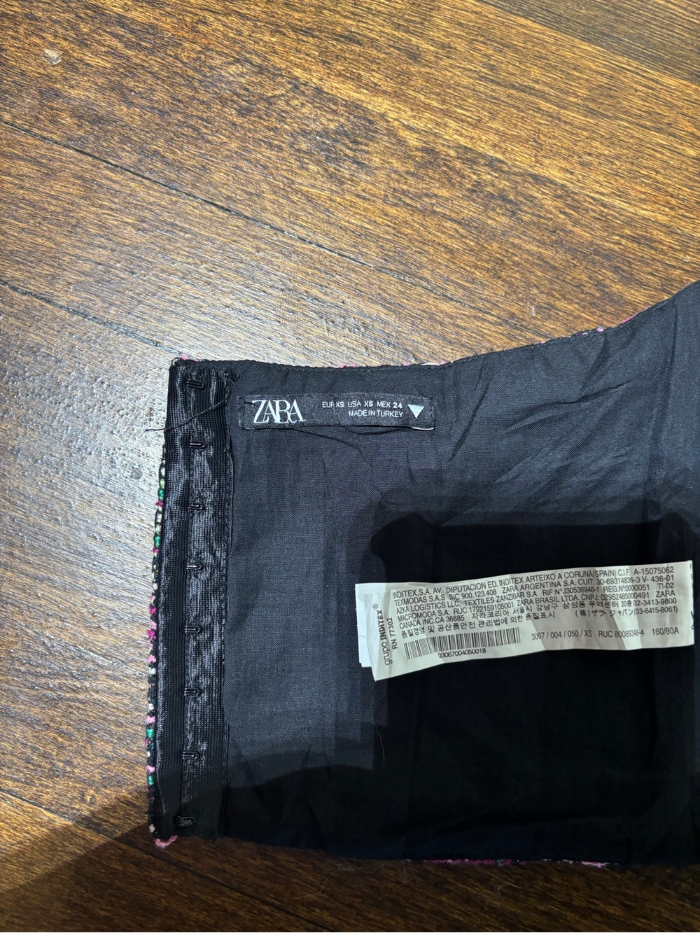 Zara Pink & Black Tweed Strapless Bustier Top - Picture 3 of 6